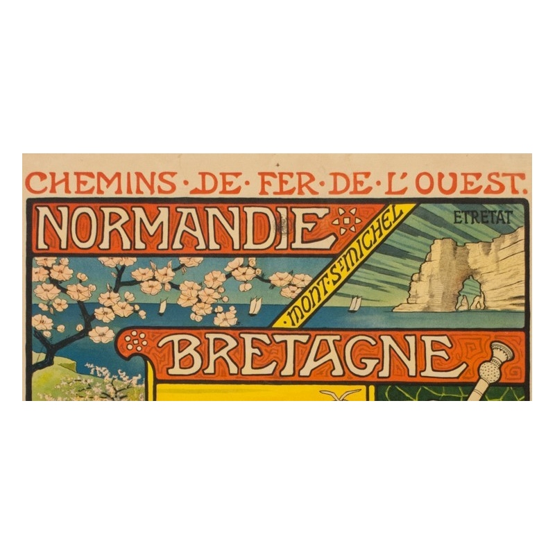 Affiche ancienne de voyage - Paul Berthon - 1897 - Chemins de fer de l'ouest - normandie bretagne - 110.5 par 81 cm - Vue 2