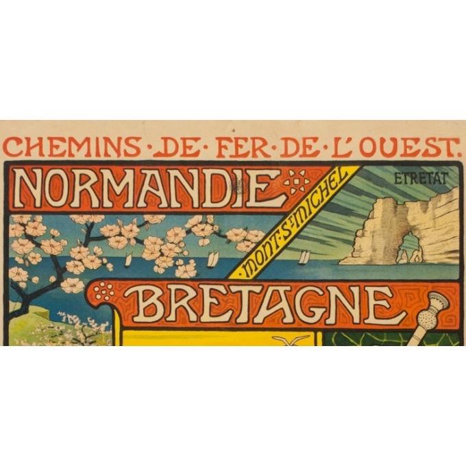 Affiche ancienne de voyage - Paul Berthon - 1897 - Chemins de fer de l'ouest - normandie bretagne - 110.5 par 81 cm - Vue 2