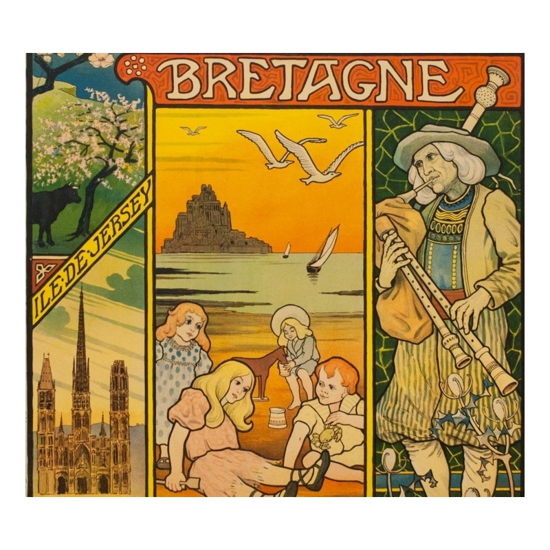 Affiche ancienne de voyage - Paul Berthon - 1897 - Chemins de fer de l'ouest - normandie bretagne - 110.5 par 81 cm - Vue 3