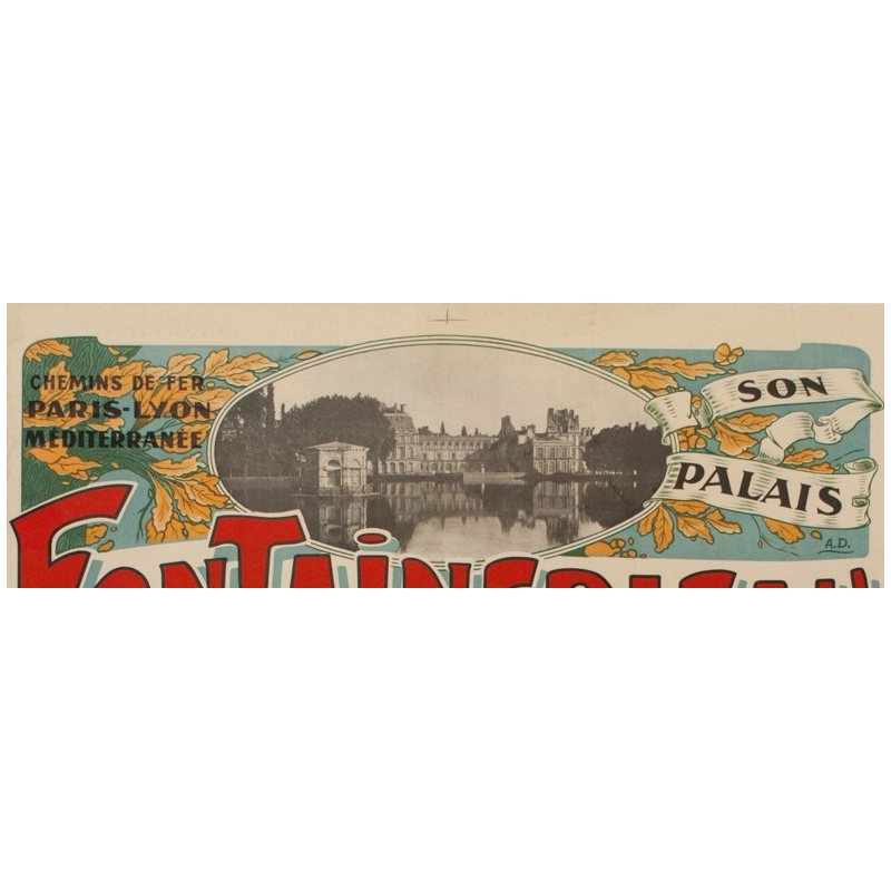 Vintage french travel poster - A.D - 1920 - Fontainebleau son palais et sa forêt - 45.87 by 29.92 inches - View 2