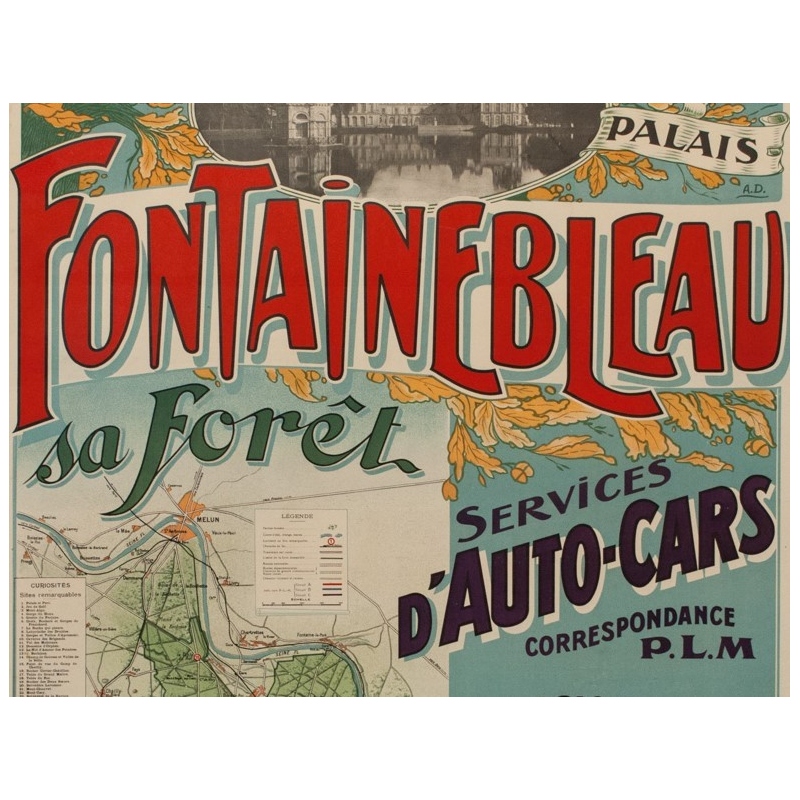 Vintage french travel poster - A.D - 1920 - Fontainebleau son palais et sa forêt - 45.87 by 29.92 inches - View 3