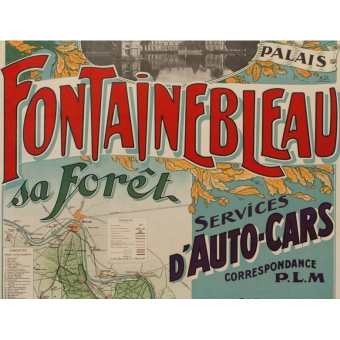 Affiche ancienne de tourisme - A.D - 1920 - Fontainebleau son palais et sa forêt - 116.5 par 76 cm - Vue 3