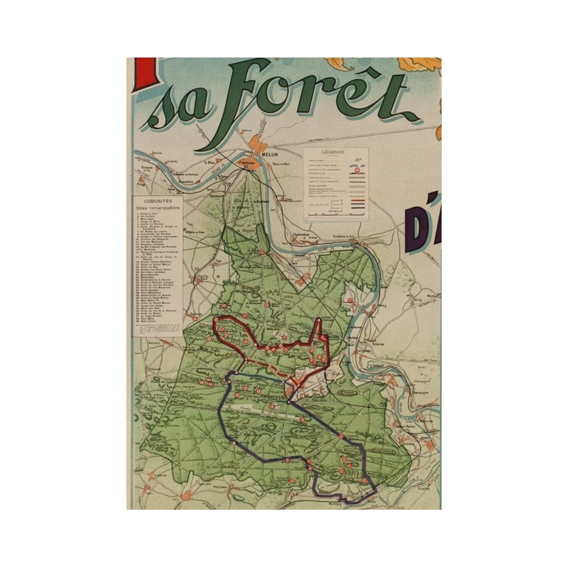 Affiche ancienne de tourisme - A.D - 1920 - Fontainebleau son palais et sa forêt - 116.5 par 76 cm - Vue 4