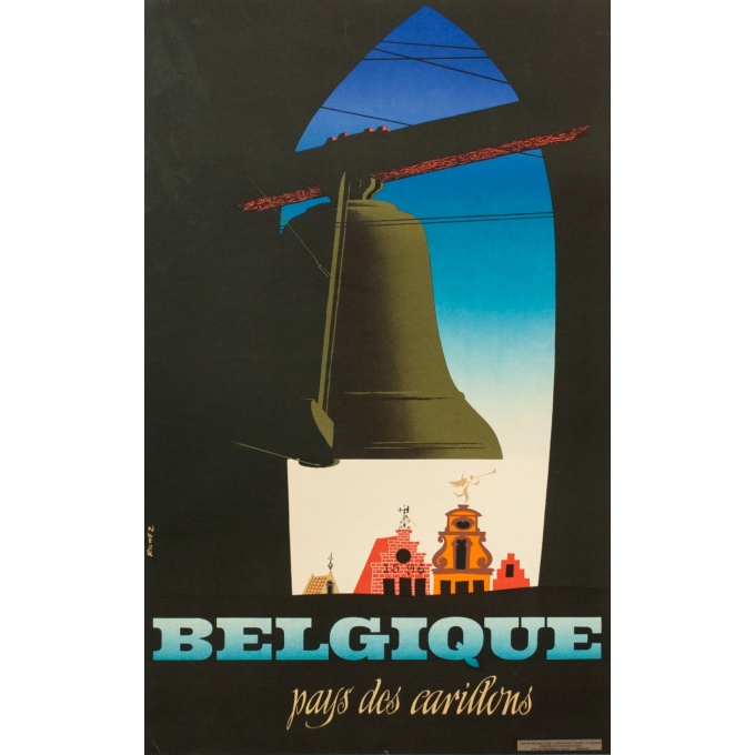 Affiche ancienne tourisme - Richez - 1950 - Belgique pays des carillons - 100 par 62 cm