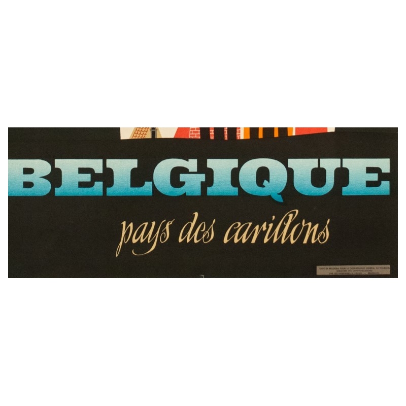 Affiche ancienne tourisme - Richez - 1950 - Belgique pays des carillons - 100 par 62 cm - Vue 3