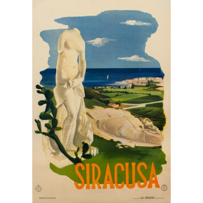 Affiche ancienne de voyage - Siracusa - 1950 - 98 par 67 cm