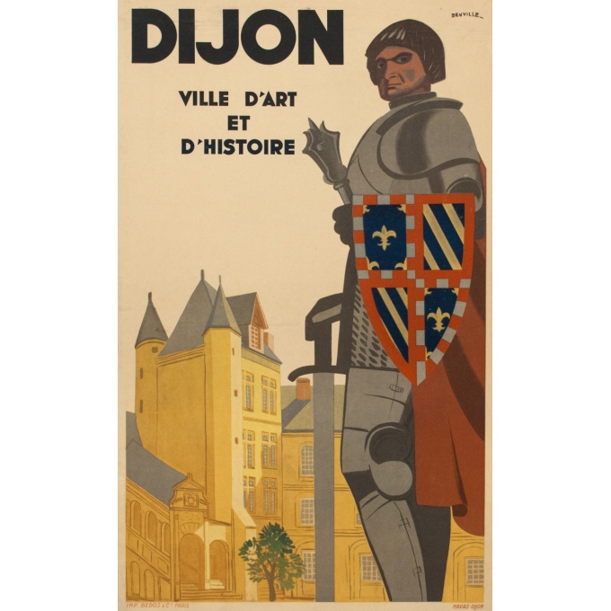 Affiche ancienne de voyage - Dijon - 1950 - Beuville - 79.5 par 61.5 cm