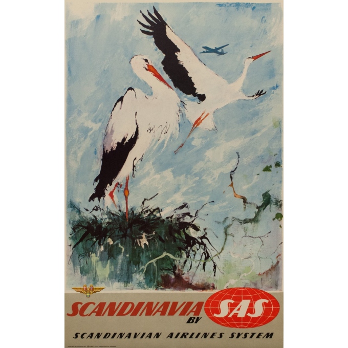 Affiche ancienne de voyage - SAS - Cigogne - Nielsen - 1965 - 99.5 par 63.5 cm