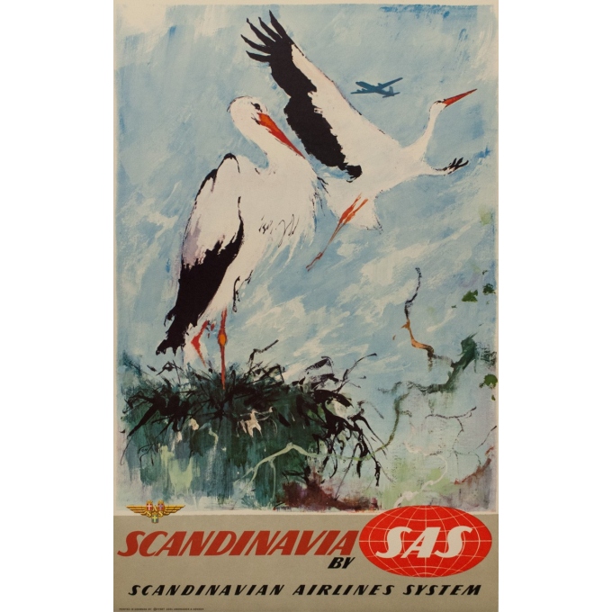 vintage travel psoter - SAS - Cigogne (Stork) - Nielsen - 1965 - 39.17 by 25 inches