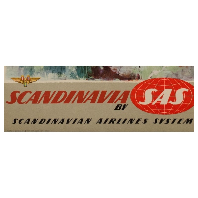 Affiche ancienne de voyage - SAS - Cigogne - Nielsen - 1965 - 99.5 par 63.5 cm - Vue 3