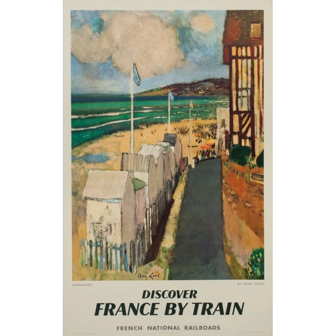 Affiche ancienne de voyage en train - Normandie - René Genis - 1961 - 101 par 63.5 cm