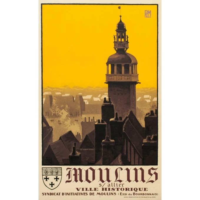 Affiche ancienne de voyage France - Moulins sur Allier - Charles Hallaut - 1922 - 100 par 62 cm