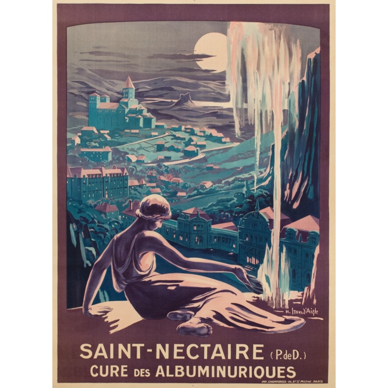 Affiche ancienne voyage - H.Izan d'Agle - 1920 - Saint Nectaire - 104 x 77 cm