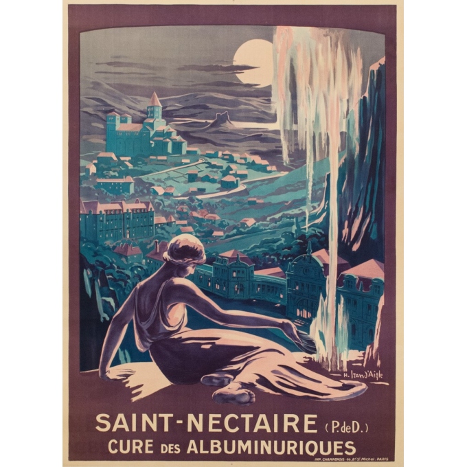 Vintage french travel poster - H.Izan d'Agle - 1920 - Saint Nectaire - 10.94 x 30.31 inches