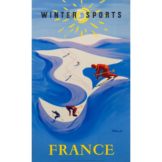 Affiche ancienne tourisme France - Sports d'hiver - Villemot - 1955 - 99 par 61 cm