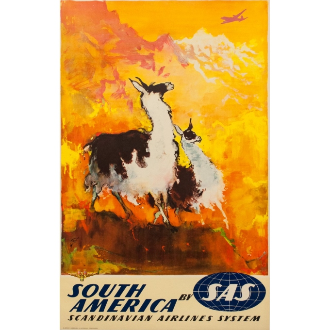 Vintage travel poster - Nielsen - 1965 - SAS South America - 39.37 by 24.80 inches