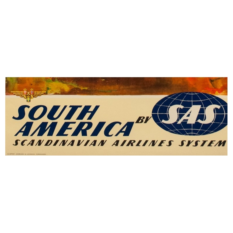 Affiche ancienne voyage - Nielsen - 1965 - SAS South America - 100 par 63 cm - Vue 3
