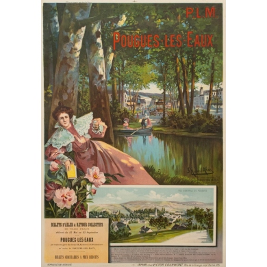 Vintage travel poster PLM - F.Hugo d'Alesi - Pougues les Eaux - 41.54 by 28.94 inches