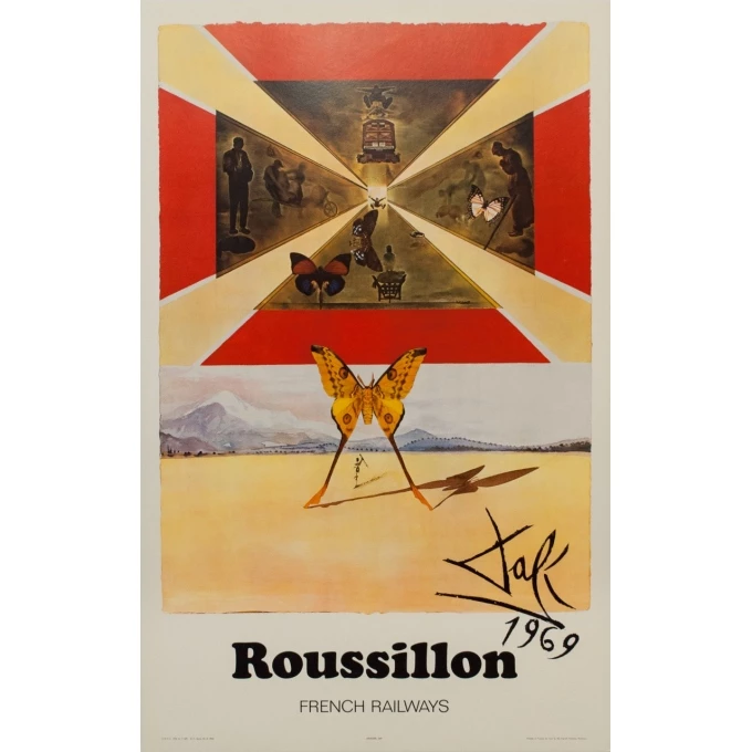 Affiche originale de voyage - Dali - 1970 - Roussillon French Railways - 99 par 62.5 cm