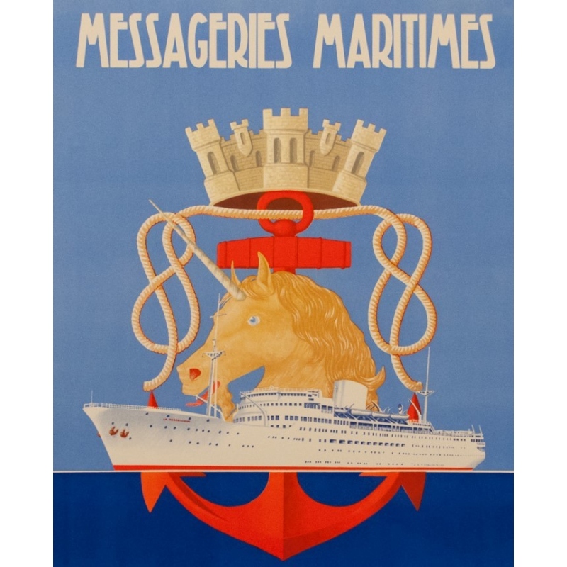 Affiche ancienne voyage - Messagerie Maritime - R.Souli - 1949 - La Marseillaise - 98 par 61.5 cm - Vue 2