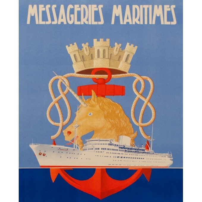 French vintage travel poster - Messagerie Maritime - R.Souli - 1949 - La Marseillaise - 38.58 by 24.21 inches - view 2