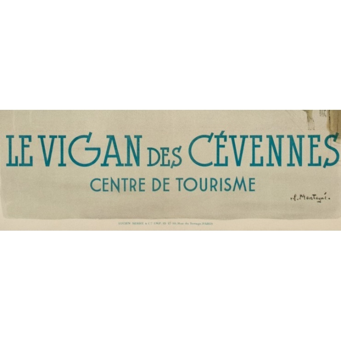 Affiche ancienne de voyage PLM - Montagus - Le Vigan des Cévennes - 1925 - 100 par 62 cm - Vue 3