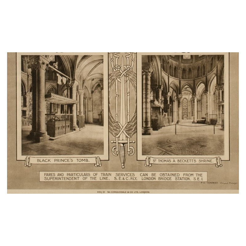 Affiche ancienne de voyage - Canterbury Cathedral - 1912 - 39.76 by 24.80 inches - view 4