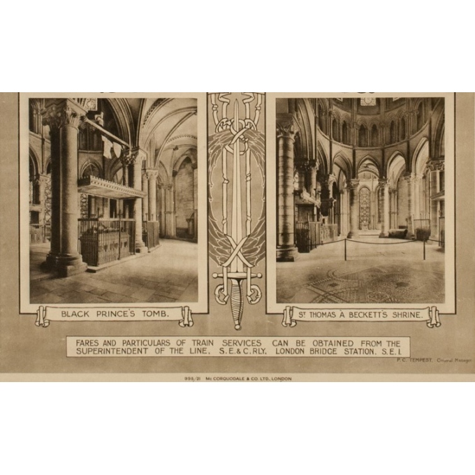 Affiche ancienne de voyage - Canterbury Cathedral - 1912 - 39.76 by 24.80 inches - view 4