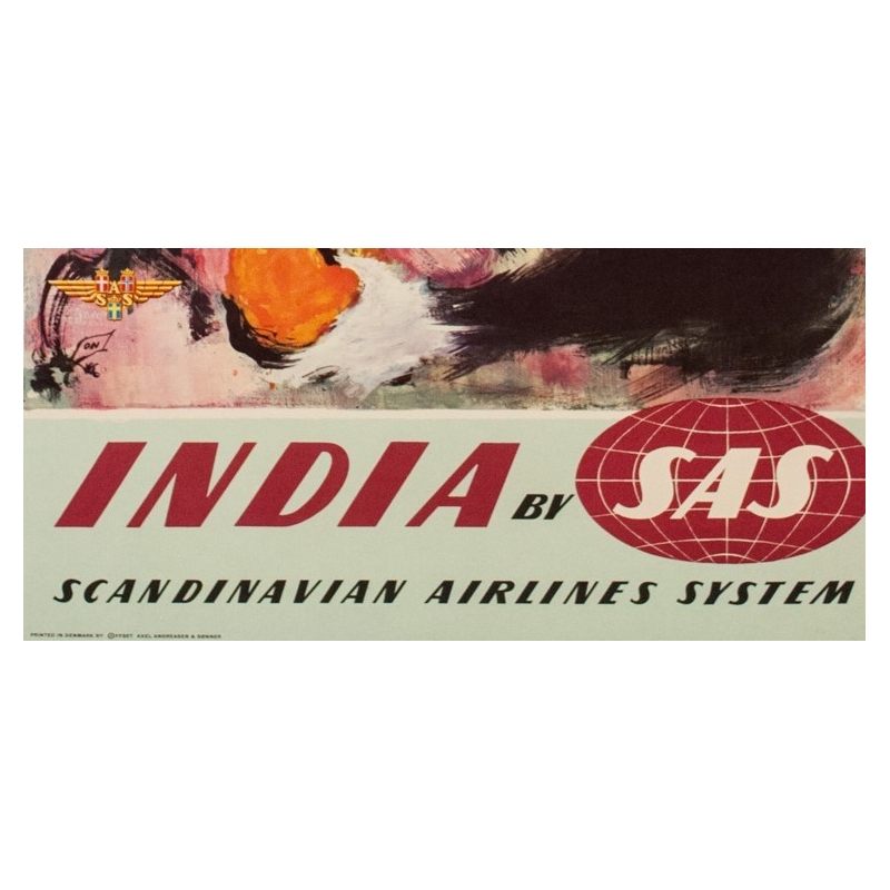 Affiche originale de voyage - SAS - India - Nielsen - 1965 - 100 par 63 cm - Vue 3