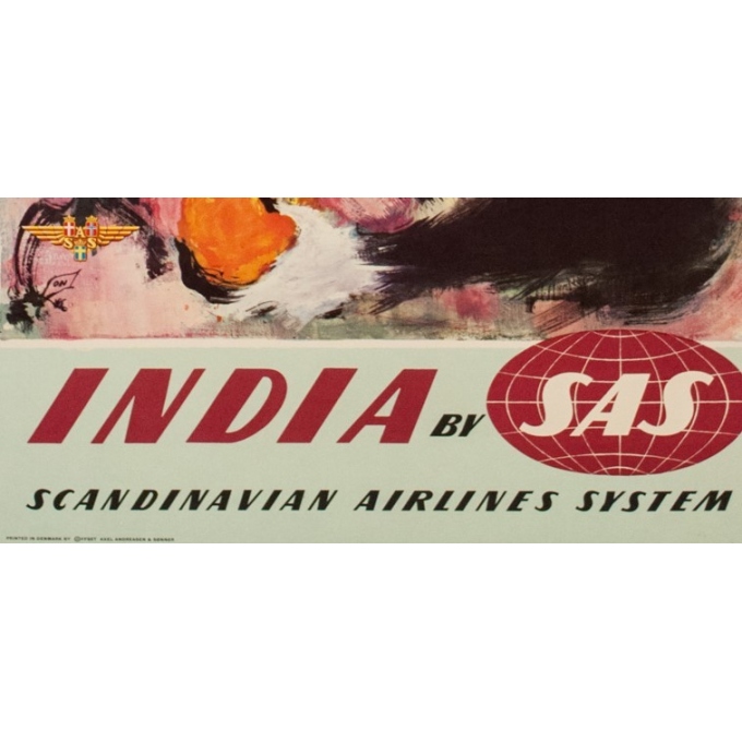 Affiche originale de voyage - SAS - India - Nielsen - 1965 - 100 par 63 cm - Vue 3