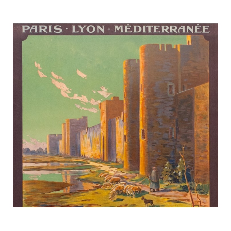 Vintage travel poster - PLM - Couroneau - Les Remparts d'Aigues Mortes - 1923 - 42.72 by 30.71 inches - view 2