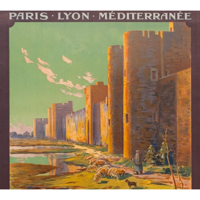 Vintage travel poster - PLM - Couroneau - Les Remparts d'Aigues Mortes - 1923 - 42.72 by 30.71 inches - view 2