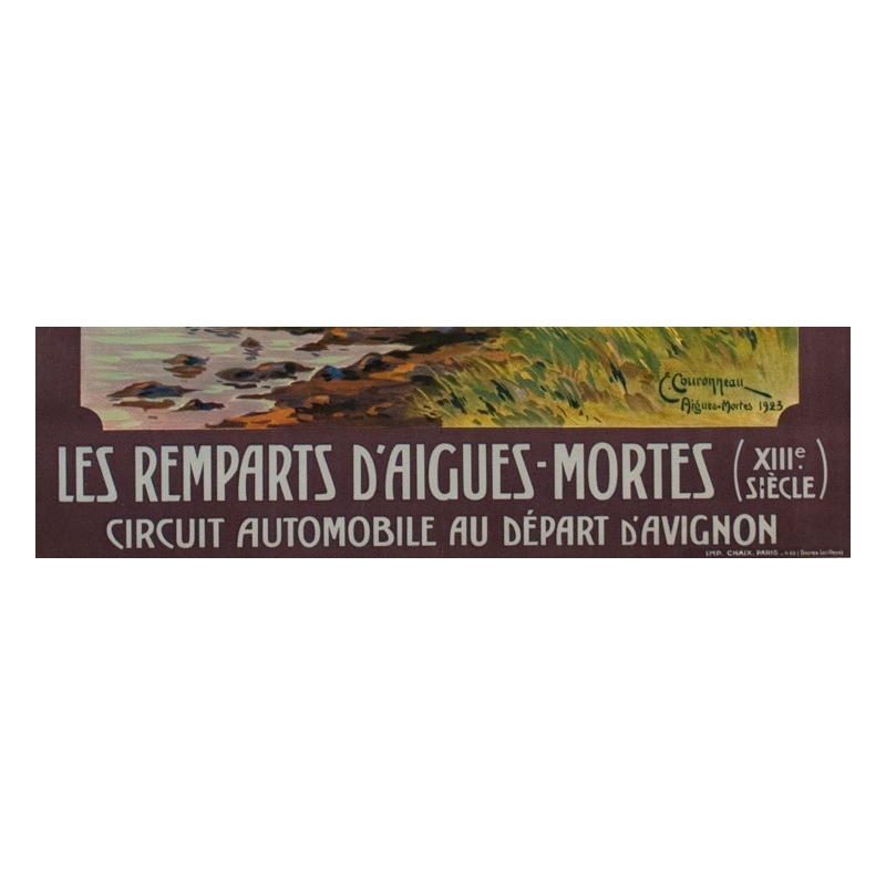Affiche ancienne de voyage - PLM - Couroneau - Les Remparts d'Aigues Mortes - 1923 - 108.5 par 78 cm - Vue 4