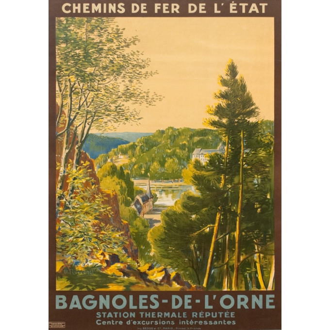 Affiche ancienne de voyage - M Perronnet - 1922 - Bagnoles de l'Orne - 106 par 74.5 cm