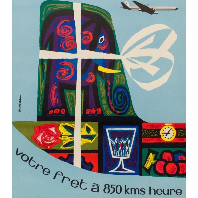 Affiche originale voyage air - Auriac - 1960 - MEA fret - 80 par 53.5 cm - vue 3