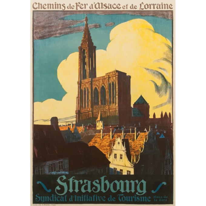 Affiche ancienne de voyage par rail - René Allenbach - 1910 - Strasbourg - 106 par 75 cm