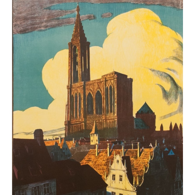 Affiche ancienne de voyage par rail - René Allenbach - 1910 - Strasbourg - 106 par 75 cm - Vue 3