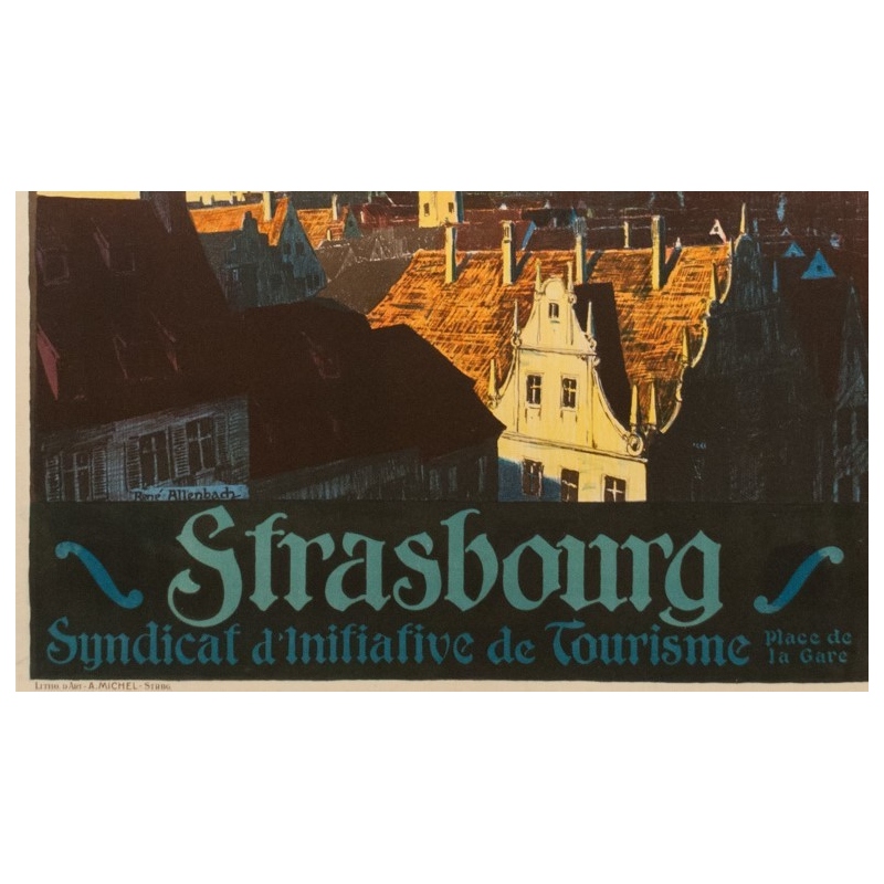 Vintage french travel poster - René Allenbach - 1910 - Strasbourg - 41.73 by 29.53 inches - Vue 4