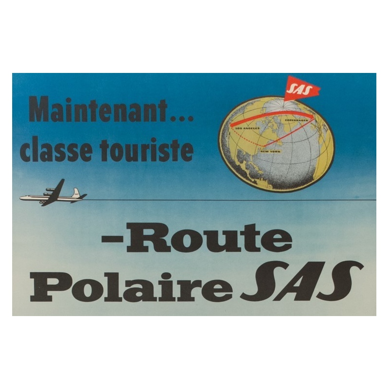 Affiche ancienne de voyage - Route Polaire - SAS - T. Mandel - 1955 - 100 par 63 cm - Vue 2