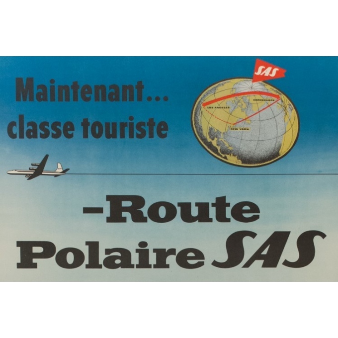 Affiche ancienne de voyage - Route Polaire - SAS - T. Mandel - 1955 - 100 par 63 cm - Vue 2