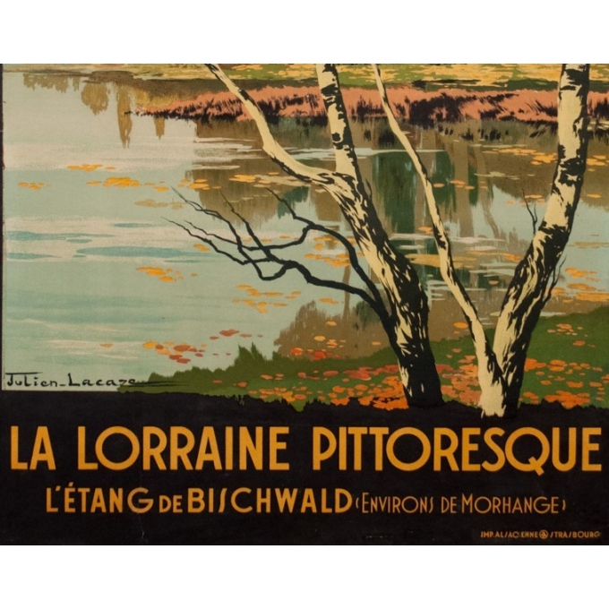 Affiche ancienne de voyage - Julien Lacaze - 1910 - La Lorraine Pitoresque - 99.5 par 62 cm - Vue 3 Affiche ancienne de voyage - Julien Lacaze - 1910 - La Lorraine Pitoresque - 99.5 par 62 cm - Vue 3