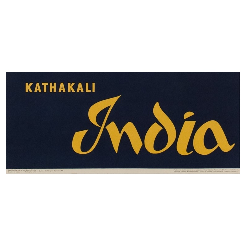 Affiche originale de voyage Kathakali India - 1958 - 101 par 63 cm - Vue 3