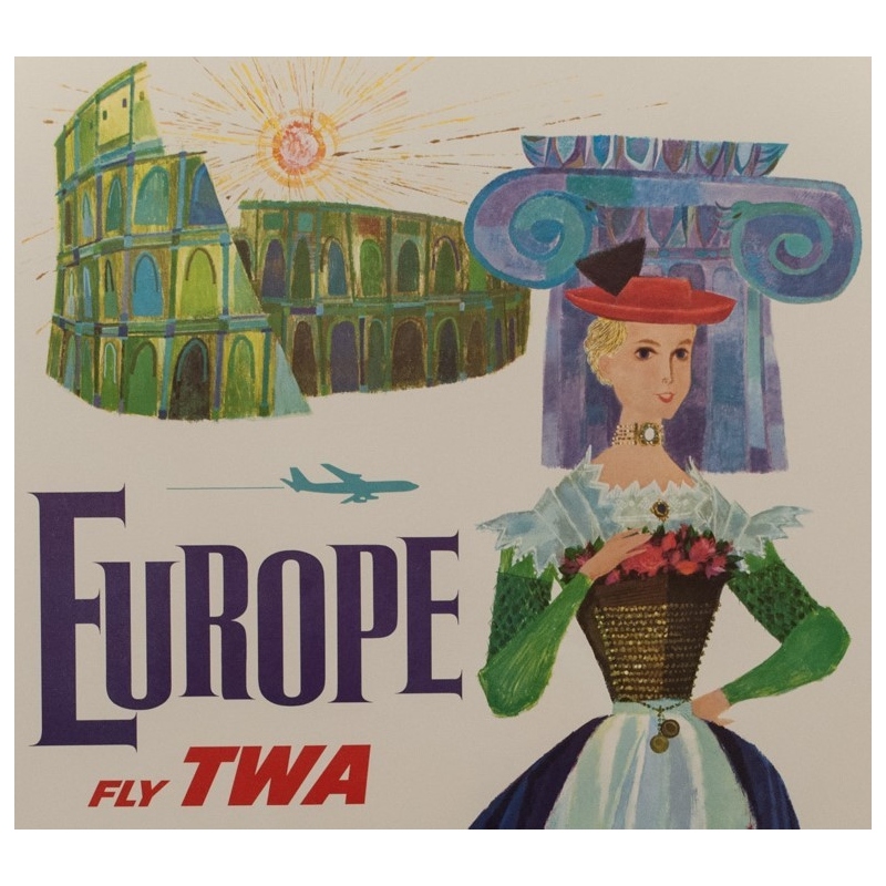 Original travel poster - TWA - D. Klein - 1970 - Europe - 39.76 by 25.20 inches - View 2