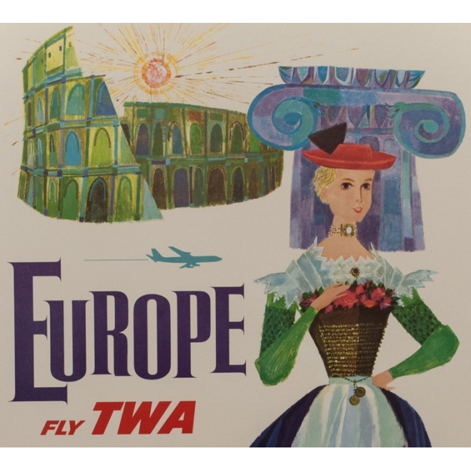 Affiche originale - TWA - D. Klein - 1970 - Europe - 101 par 64 cm - vue 2