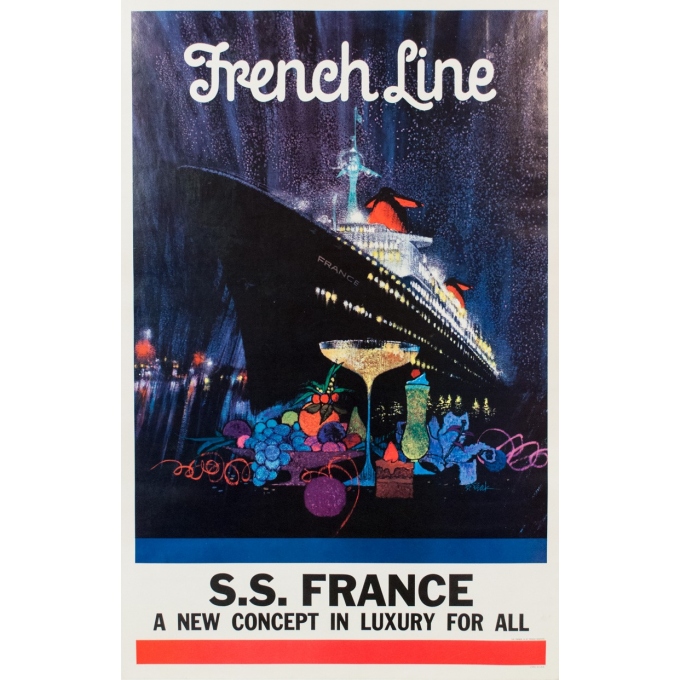 Affiche ancienne voyage - B Peak - 1960 - French Line - 117 par 77.5 cm