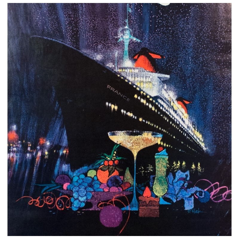 Vintage travel poster - B Peak - 1960 - French Line - 46.06 by 29.72 inches - View 3