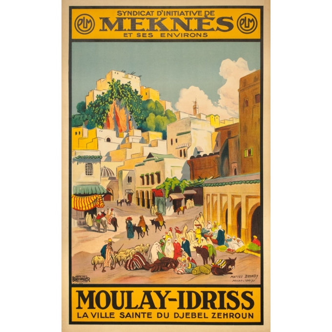 Affiche ancienne voyage - Matteo Brondy - Maroc Moulay Idriss - 1932 - 103 par 65