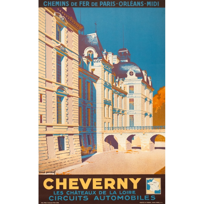 Vintage travel poster - René Roussel - 1935 - Cheverny France - 39.37 by 24.61 inches