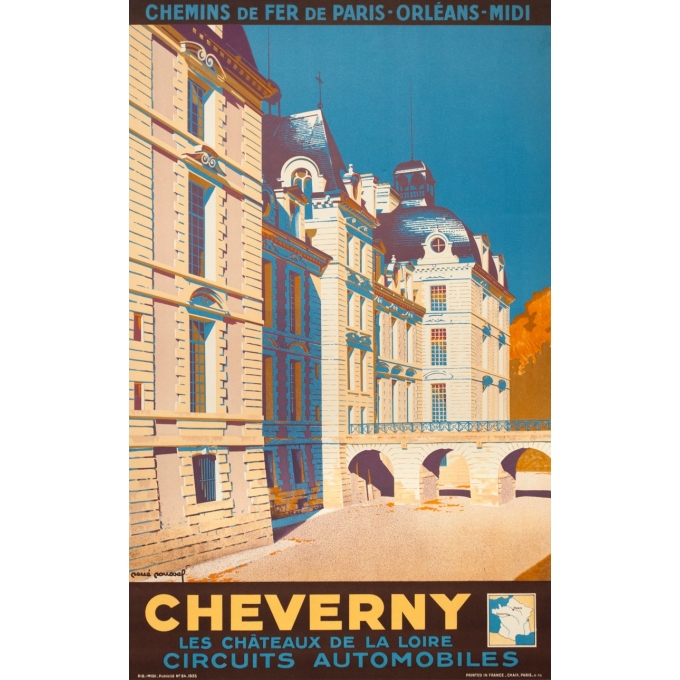 Affiche ancienne voyage - René Roussel - 1935 - Cheverny - 100 par 62.5 cm