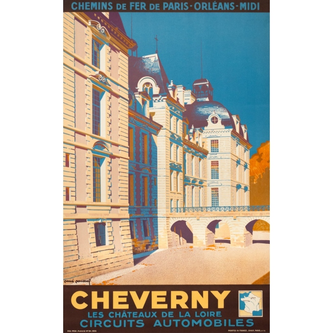 Vintage travel poster - René Roussel - 1935 - Cheverny France - 39.37 by 24.61 inches